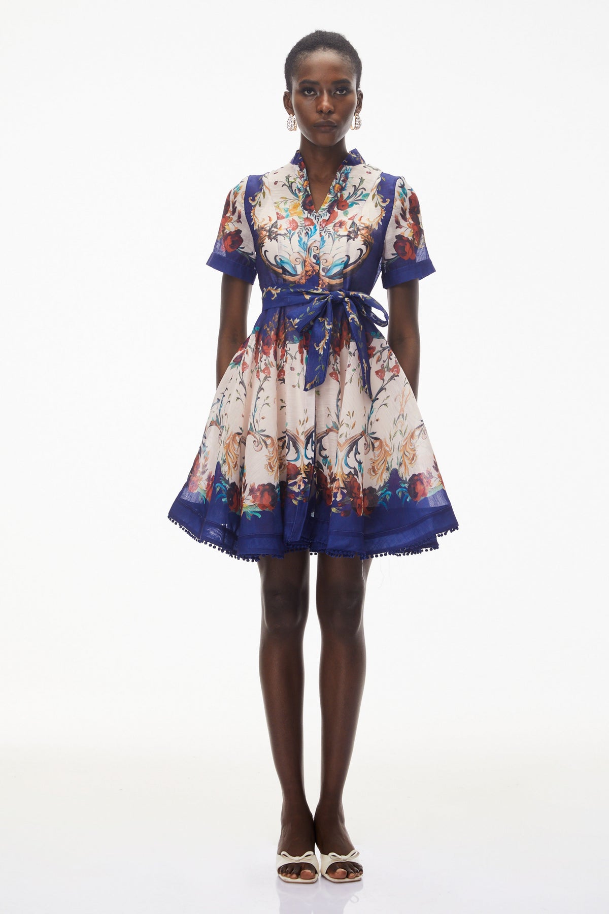 Rahab Blue Color Block Floral Print Mini Dress