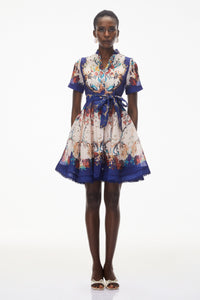 Rahab Blue Color Block Floral Print Mini Dress