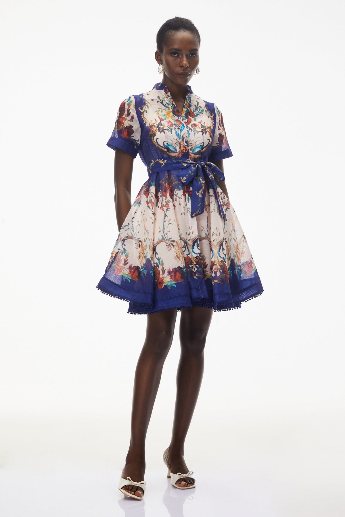 Rahab Blue Color Block Floral Print Mini Dress