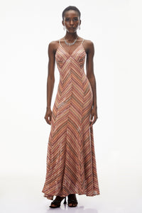Raisa Red Striped Pattern Maxi Dress