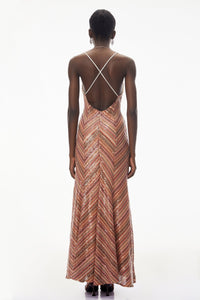 Raisa Red Striped Pattern Maxi Dress
