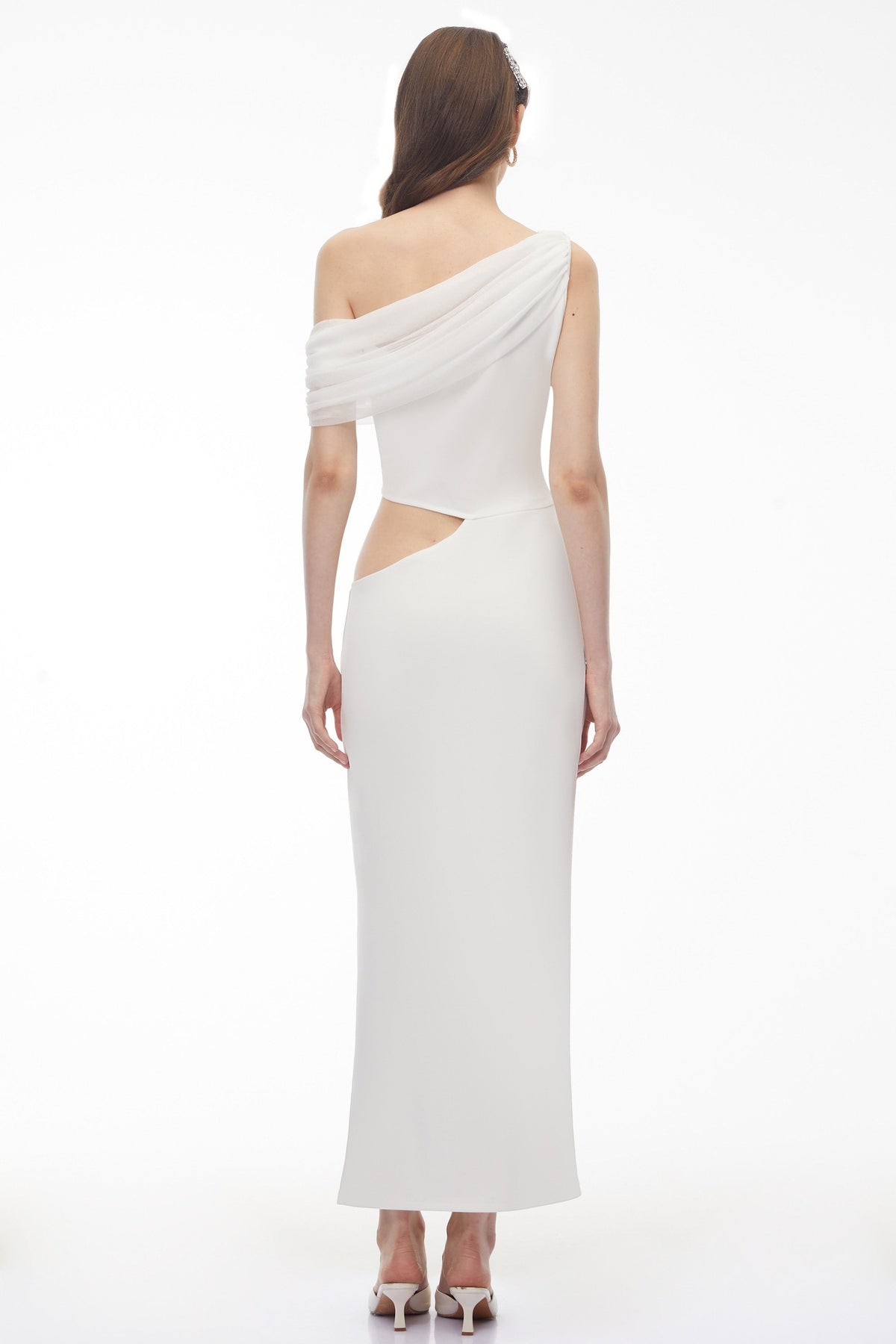Renan White One Shoulder Cut-Out Maxi Dress