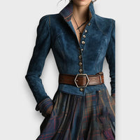 Edurena – Vintage Suede and Plaid Maxi Dress