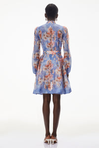 Rhode Dusty Blue Floral Print Mini Dress with Belt