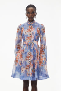 Rhode Dusty Blue Floral Print Mini Dress with Belt
