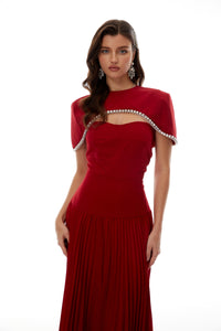 Roberta Red Pleated Dress & Cape Set