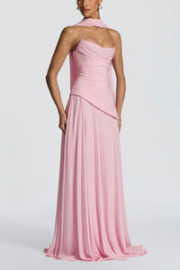 Romane Pink Strapless Corset Chiffon Maxi Dress