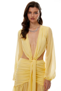 Romilly Yellow Twisted Chiffon Maxi Dress