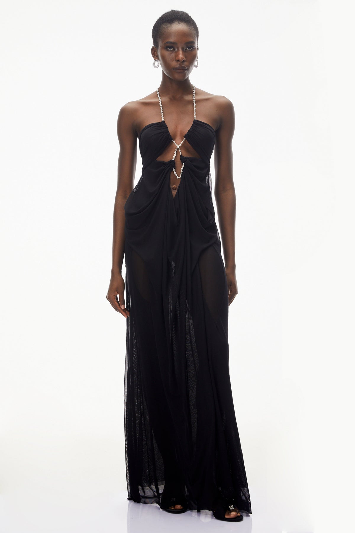 Ronit Black Semi-Sheer Mesh Maxi Dress