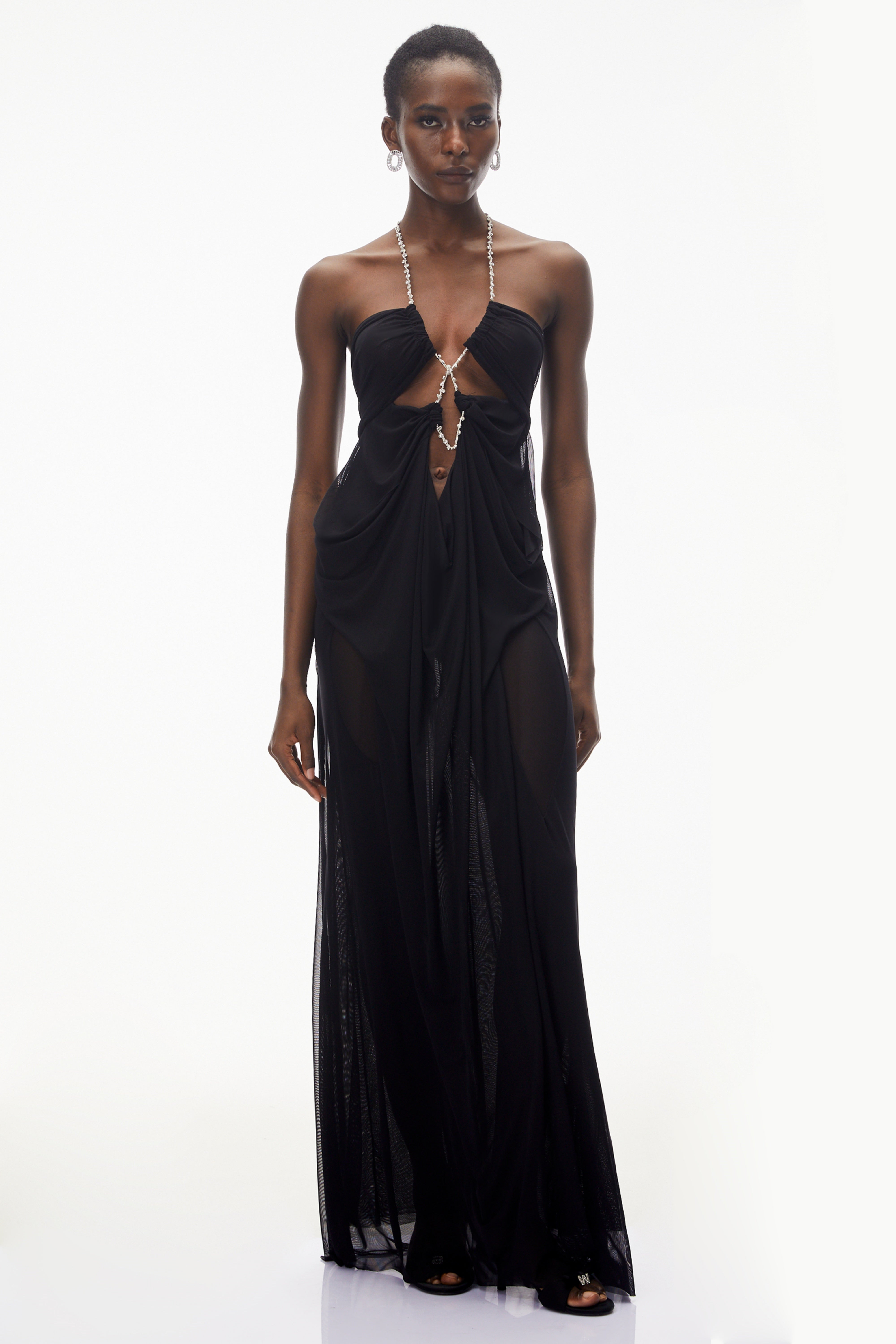 Ronit Black Semi-Sheer Mesh Maxi Dress