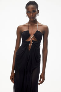 Ronit Black Semi-Sheer Mesh Maxi Dress