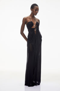 Ronit Black Semi-Sheer Mesh Maxi Dress