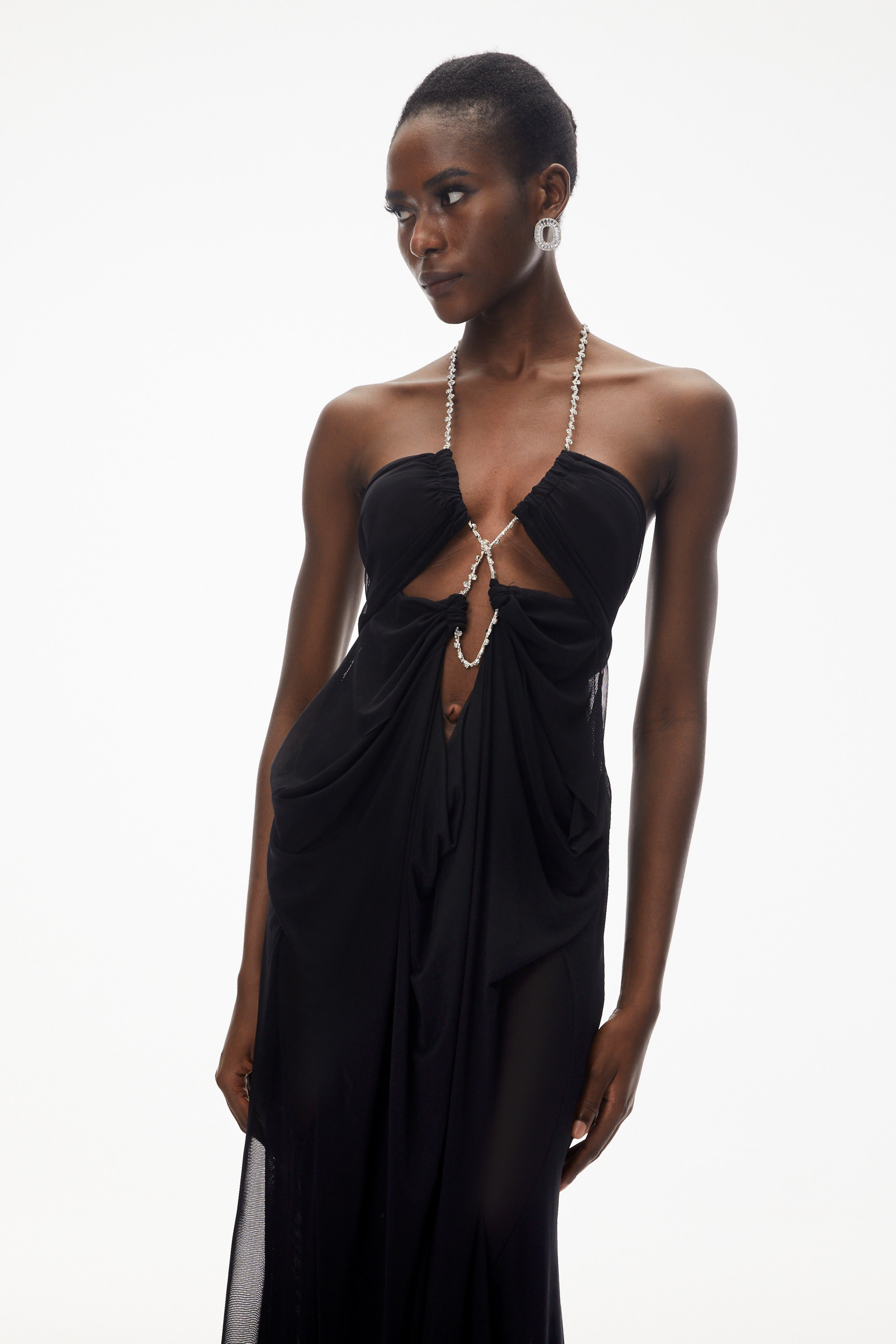Ronit Black Semi-Sheer Mesh Maxi Dress