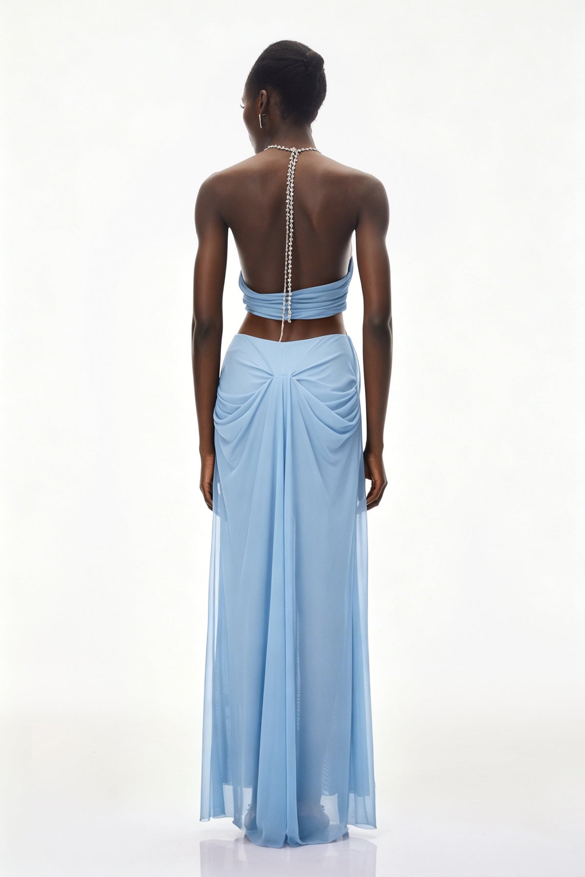Ronit Blue Semi-Sheer Mesh Maxi Dress