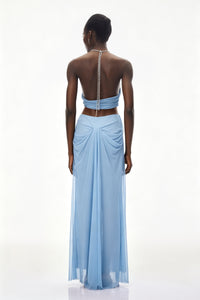 Ronit Blue Semi-Sheer Mesh Maxi Dress