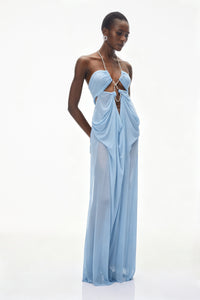 Ronit Blue Semi-Sheer Mesh Maxi Dress