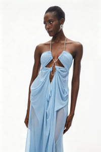 Ronit Blue Semi-Sheer Mesh Maxi Dress