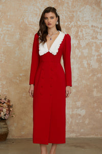 Rorie Red Double-Breasted Blazer Midi Dress