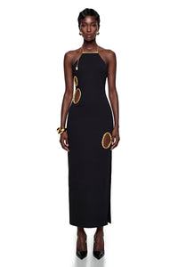 Rosalind Black Open Back Ebellished Maxi Dress