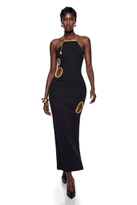 Rosalind Black Open Back Ebellished Maxi Dress