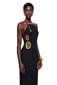 Rosalind Black Open Back Ebellished Maxi Dress