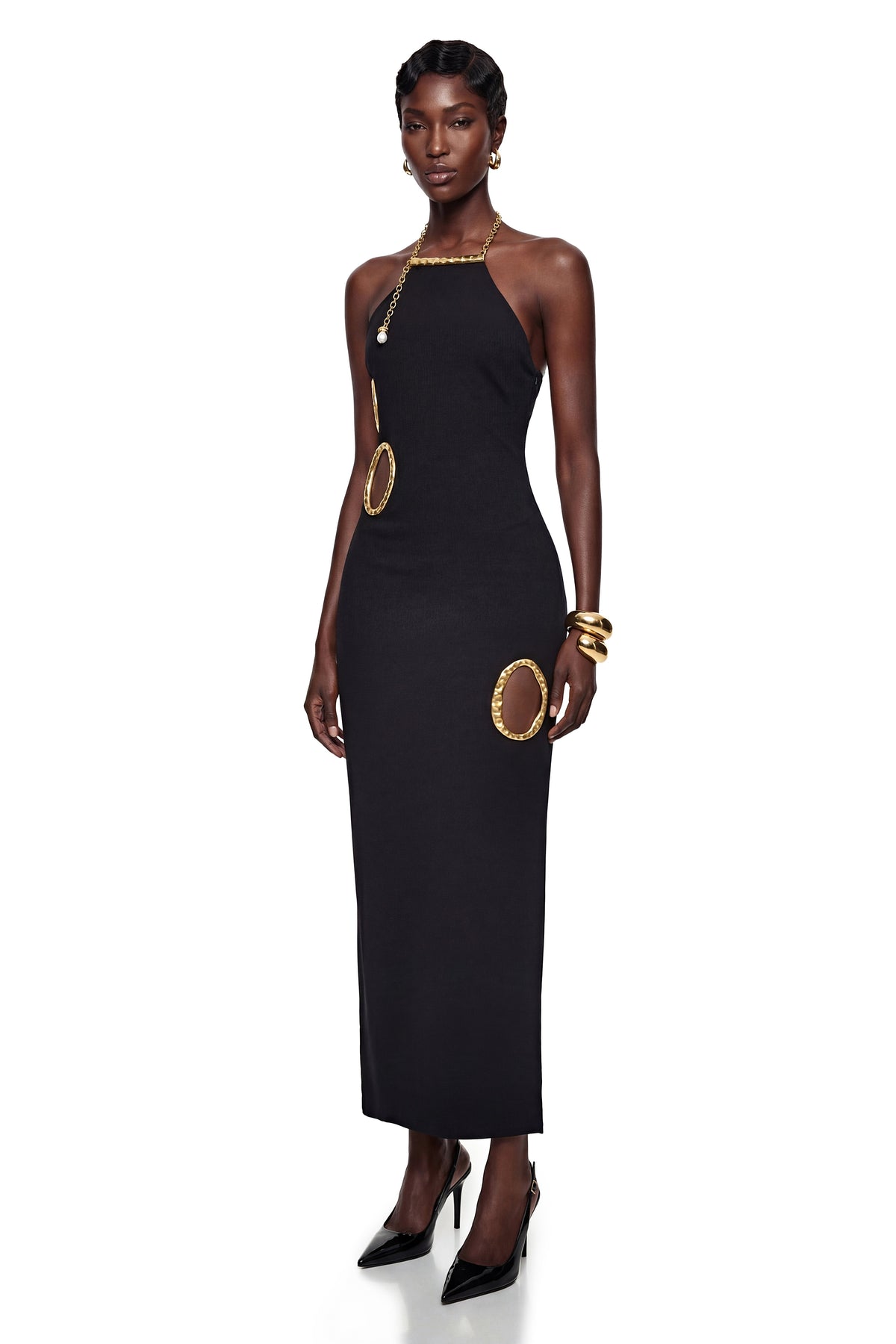 Rosalind Black Open Back Ebellished Maxi Dress
