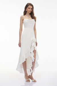 Rosie White Ruffled Maxi Dress with 3D Floral