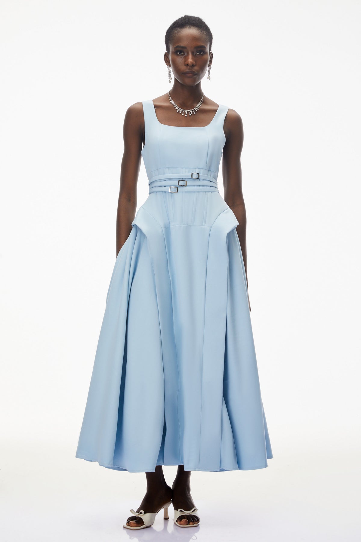 Ruby Sky Blue Ruffled Ruched Maxi Dress