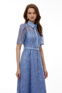 Ruqayya Blue FLoral Lace Midi Dress