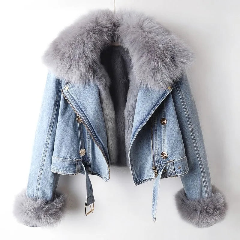Margaux Luxe Lined Fox Fur Denim Jacket