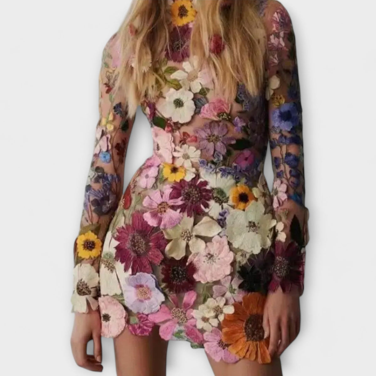 Marbela – Sleeveless Dress with Floral Relief