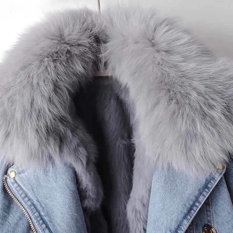 Margaux Luxe Lined Fox Fur Denim Jacket