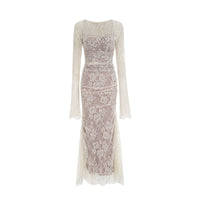 Valérie white floral lace mesh maxi dress