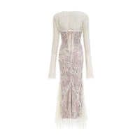 Valérie white floral lace mesh maxi dress