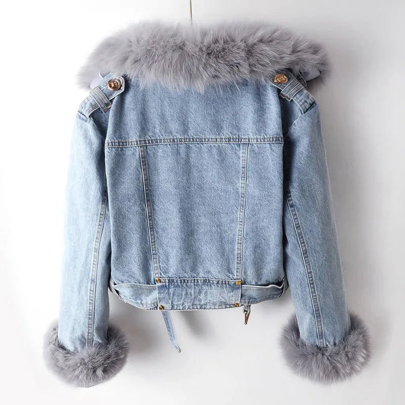 Margaux Luxe Lined Fox Fur Denim Jacket