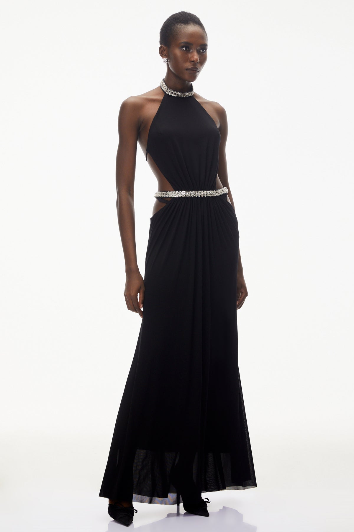 Sabra Black Open Back Maxi Dress with Crystals