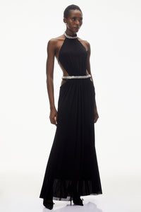 Sabra Black Open Back Maxi Dress with Crystals