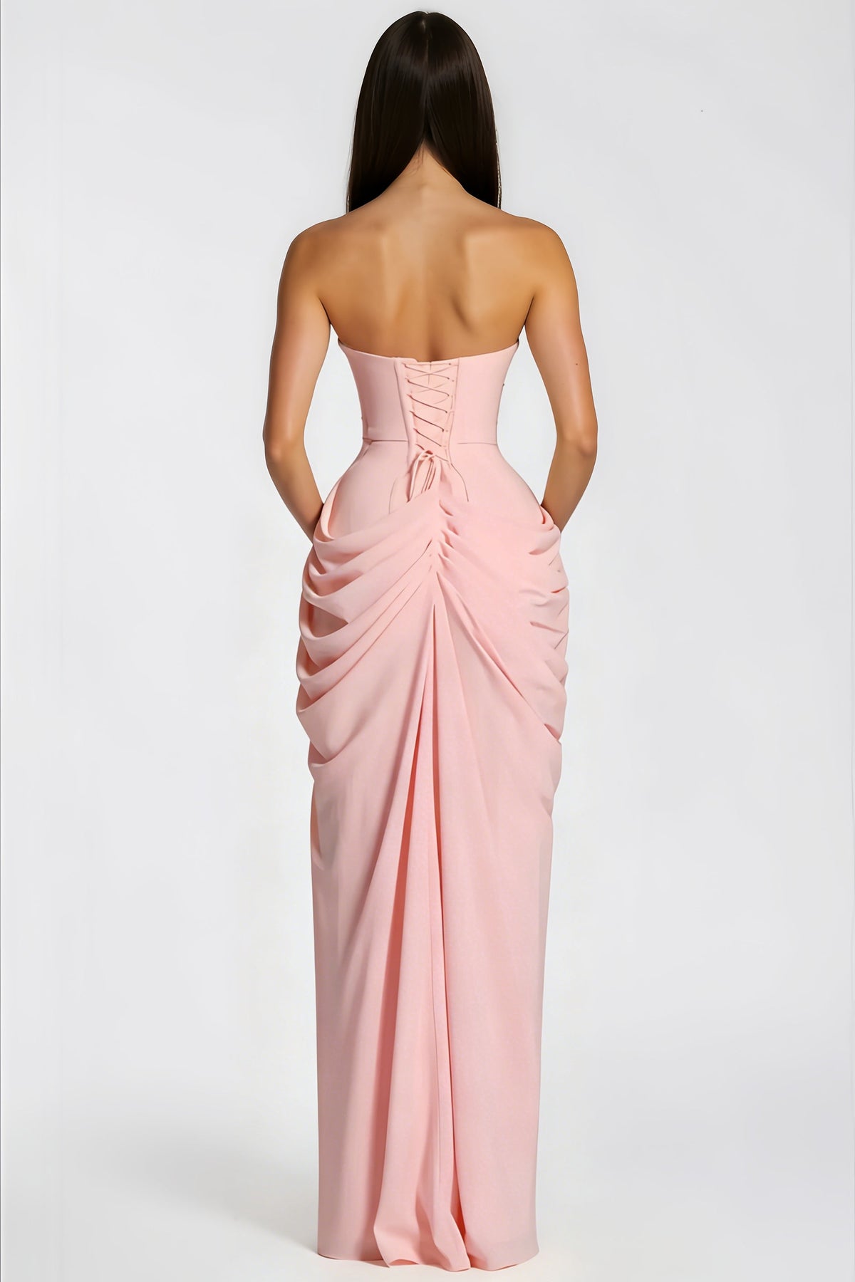 Safiya Pink Ruched Maxi Dress with Cross Front
