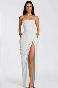 Safiya White Ruched Maxi Dress with Cross Front
