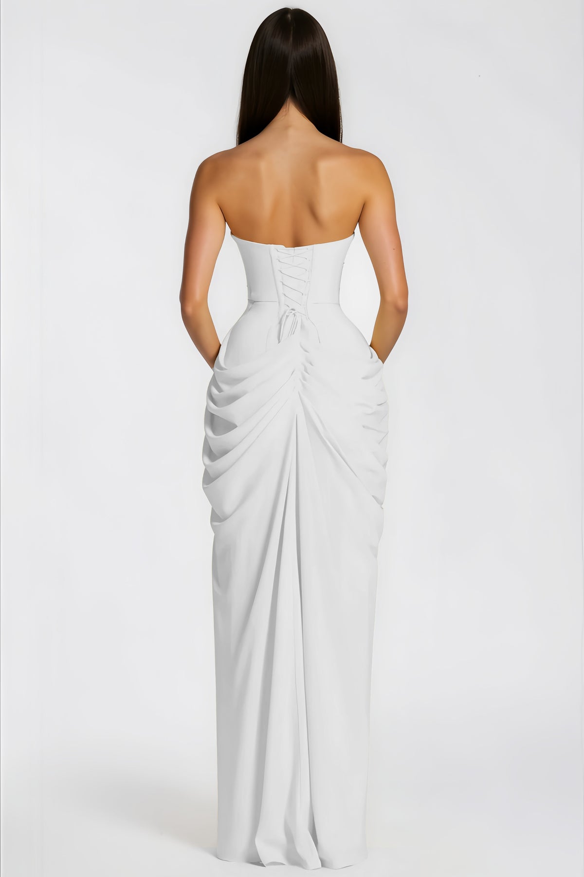 Safiya White Ruched Maxi Dress with Cross Front
