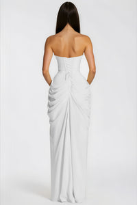 Safiya White Ruched Maxi Dress with Cross Front