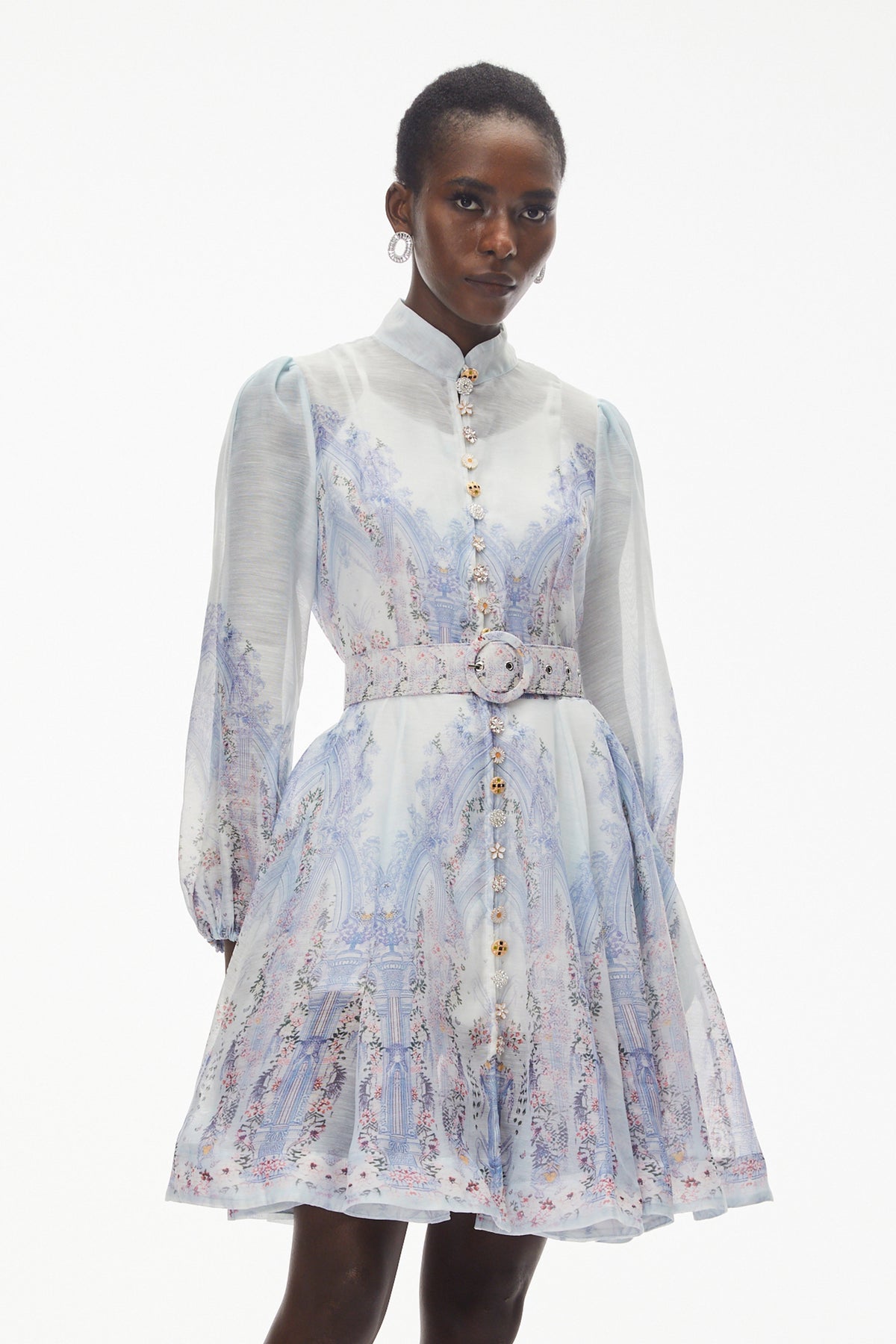 Salome Blue Floral Embellished Mini Dress