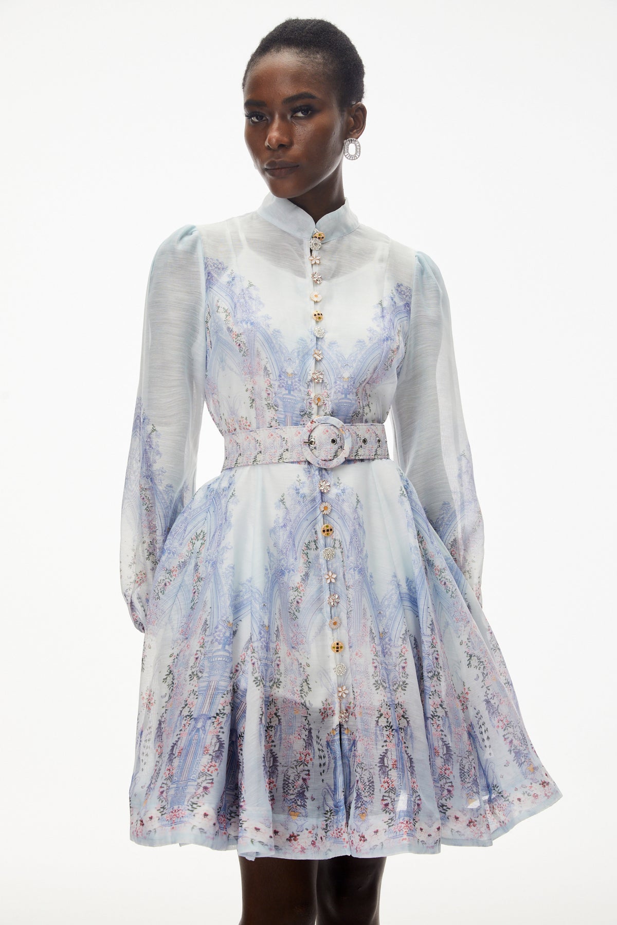 Salome Blue Floral Embellished Mini Dress