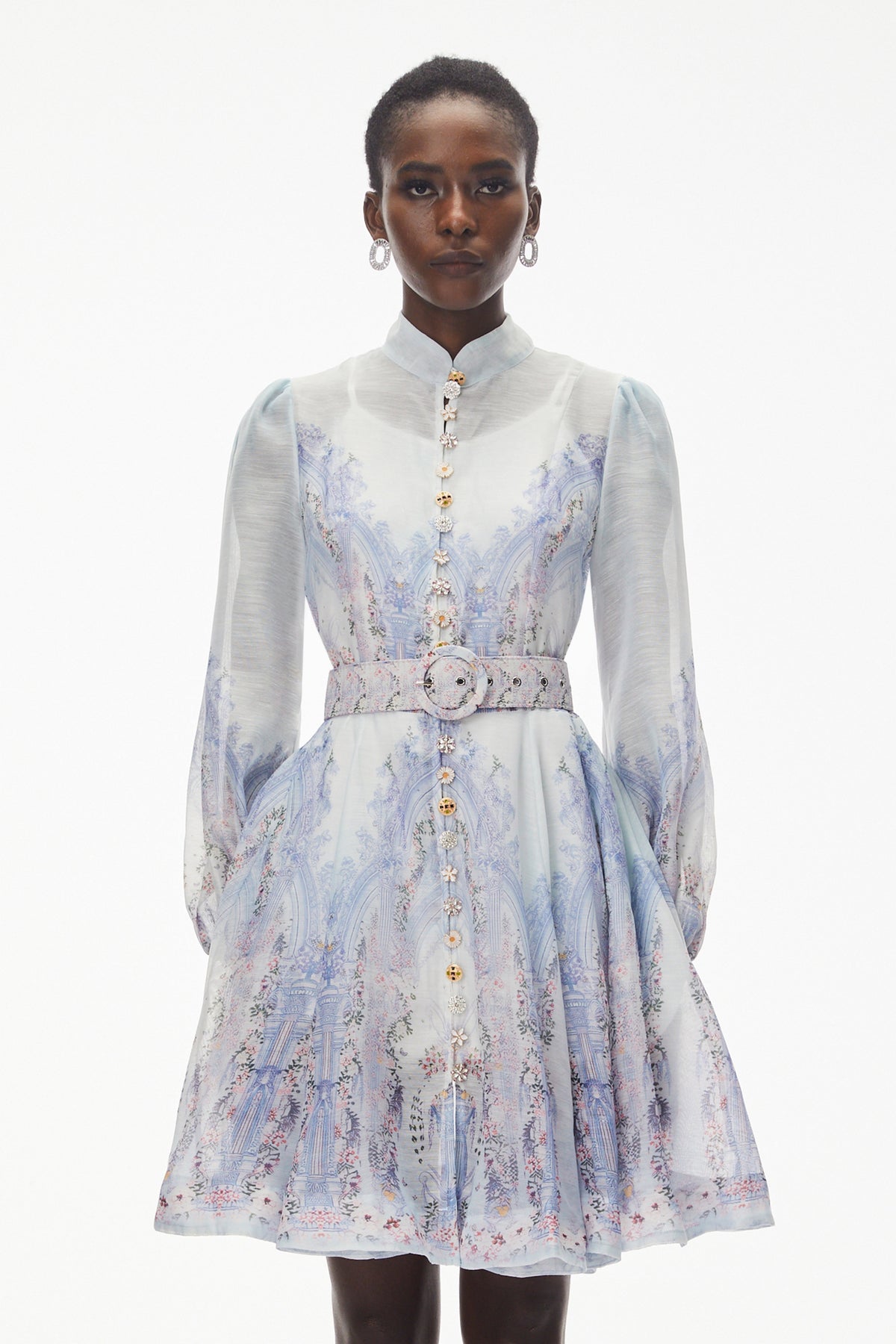 Salome Blue Floral Embellished Mini Dress