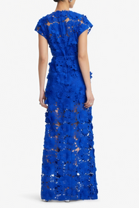 Jochebed Blue Floral Appliqué Maxi Dress witn Cut-Outs