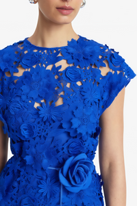 Jochebed Blue Floral Appliqué Maxi Dress witn Cut-Outs