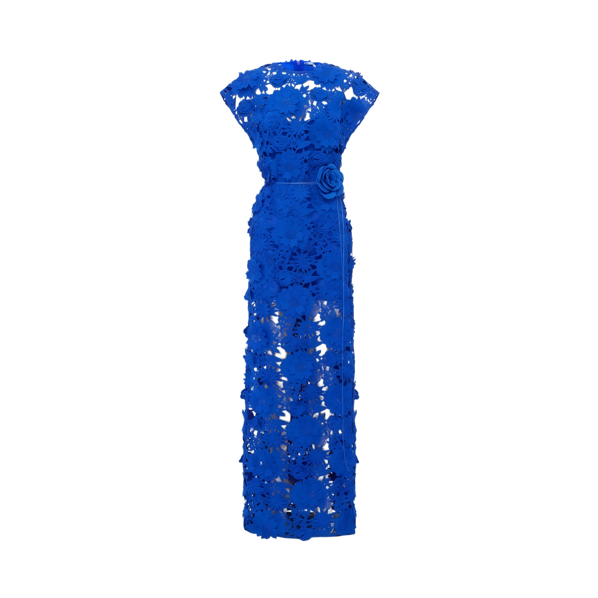 Jochebed Blue Floral Appliqué Maxi Dress witn Cut-Outs