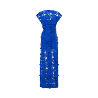 Jochebed Blue Floral Appliqué Maxi Dress witn Cut-Outs