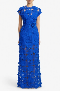 Jochebed Blue Floral Appliqué Maxi Dress witn Cut-Outs