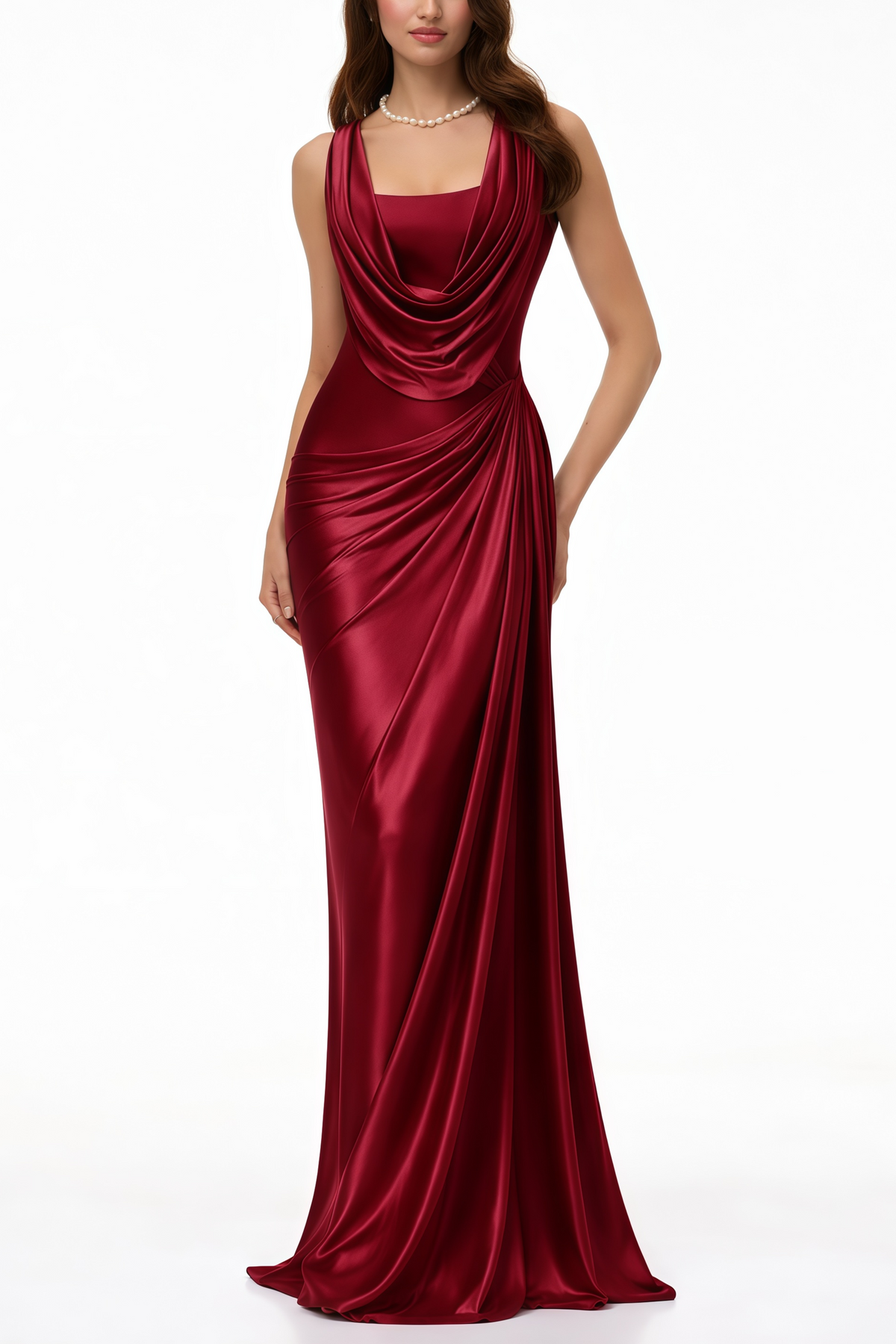 Samuri Burgundy Cowl Neck Slip Maxi Dress